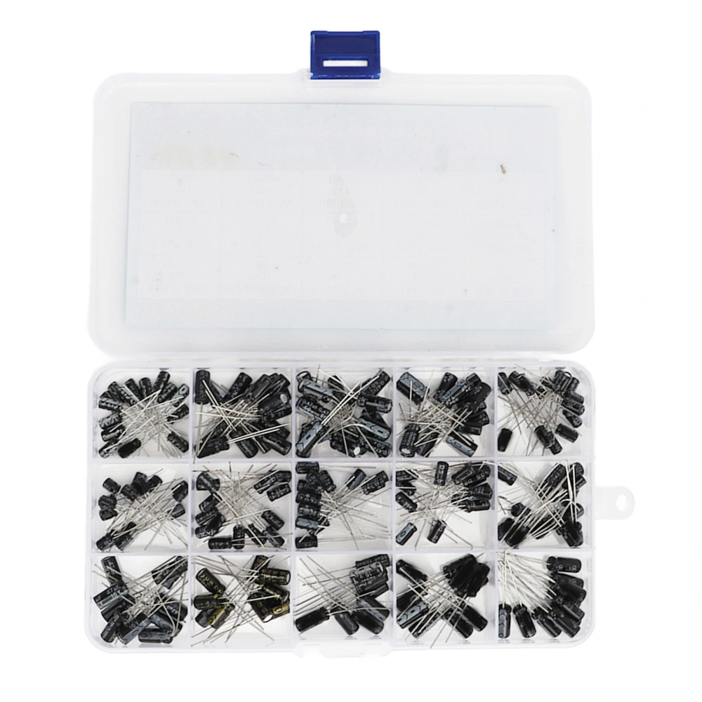 200PCS 15 Value in Line Electrolytic Capacitor Aluminum Capacitor Assortment Box Kit 0.1‑220UF