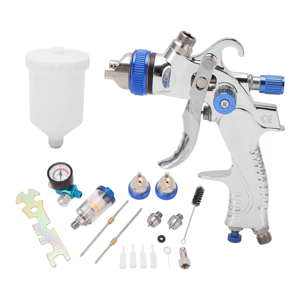 Gravity Spray Gun Kit with Paint Jug Air Inlet Connector Pressure Gauge Fluid Adjustment Needle Spray Gun Set