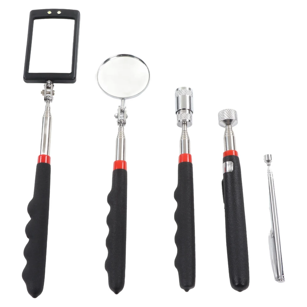 5 Pcs Magnetic Pickup Tool Set 10lb 8lb 1.5lb Pick Up Rod 360 Degree Telescopic Mirror with LED Lamp