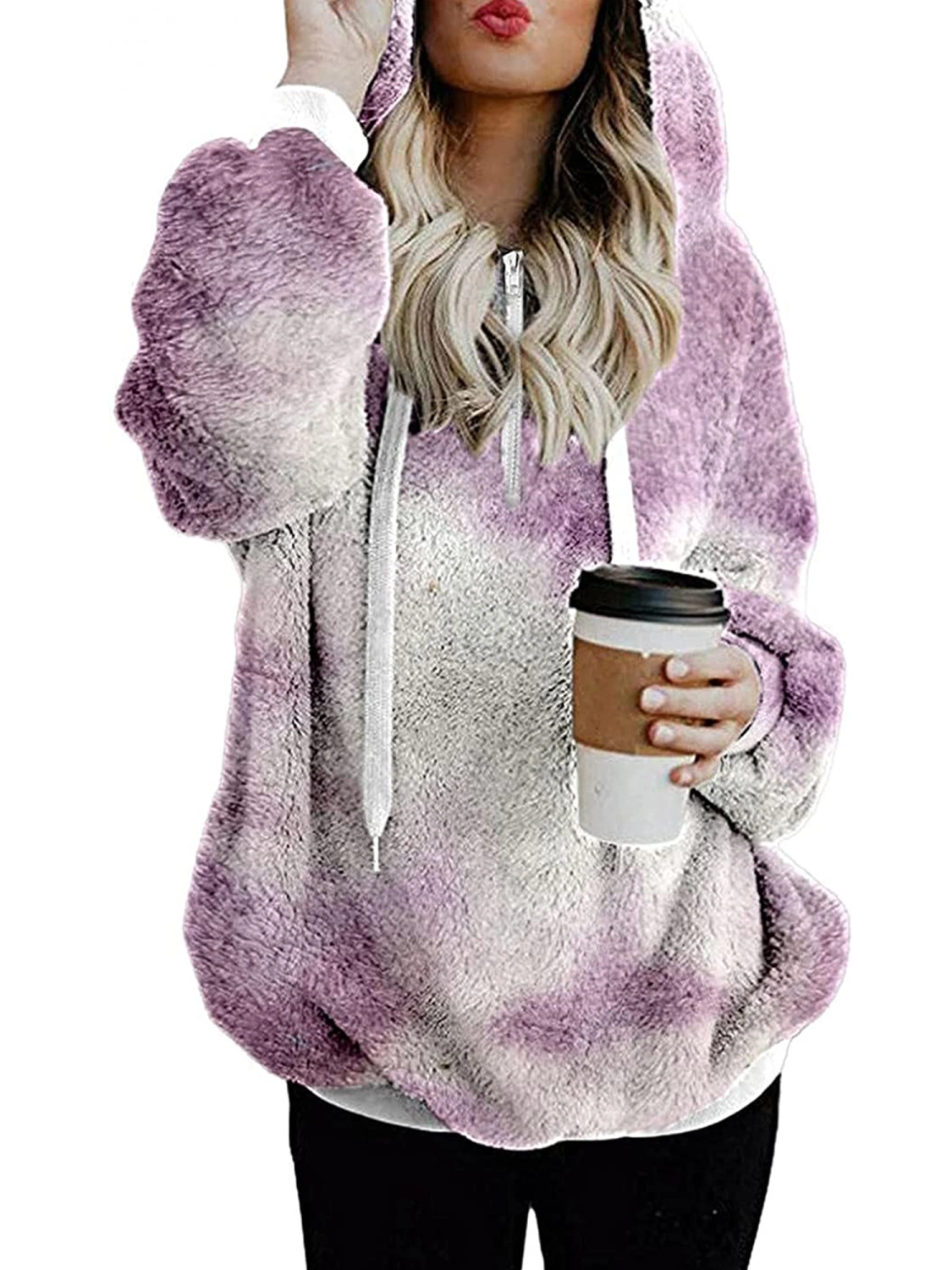 Women's Wool Hooded Sweatshirts Plush Hoodie Zipper Hooded Sweater