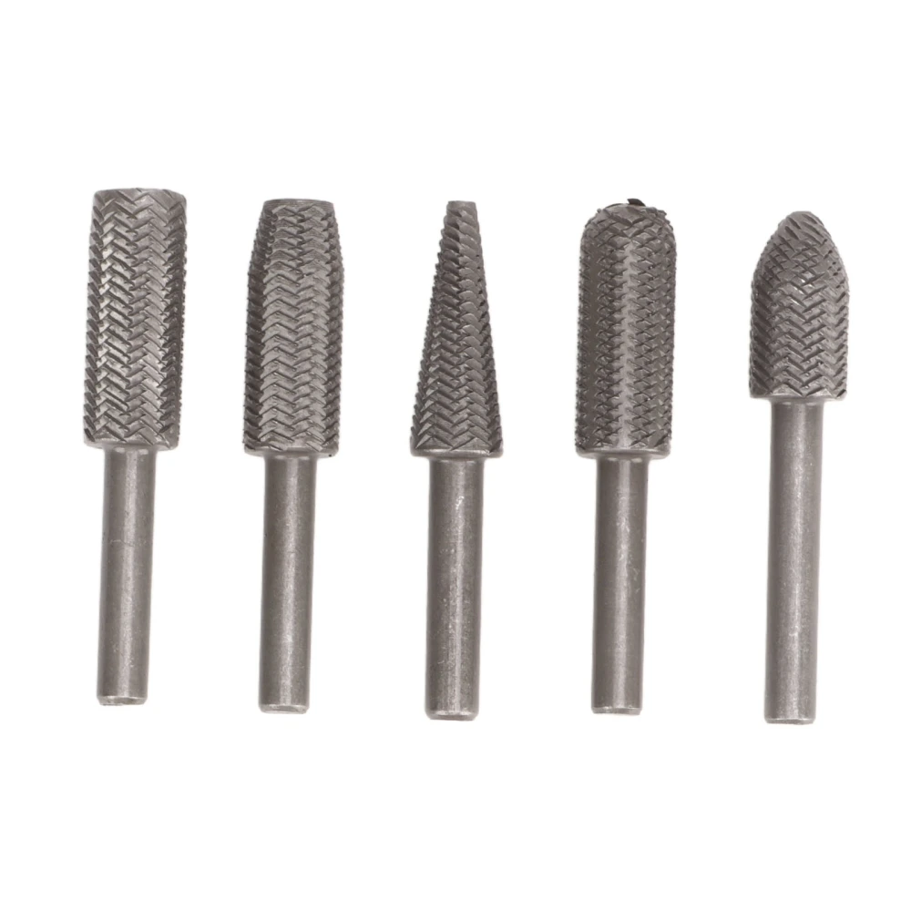 5Pcs Die Grinder Bits Tungsten Steel Alloy 6mm Shank Rotary Rasp Files Set for Wood Rubber Deburring Shaping Grooving