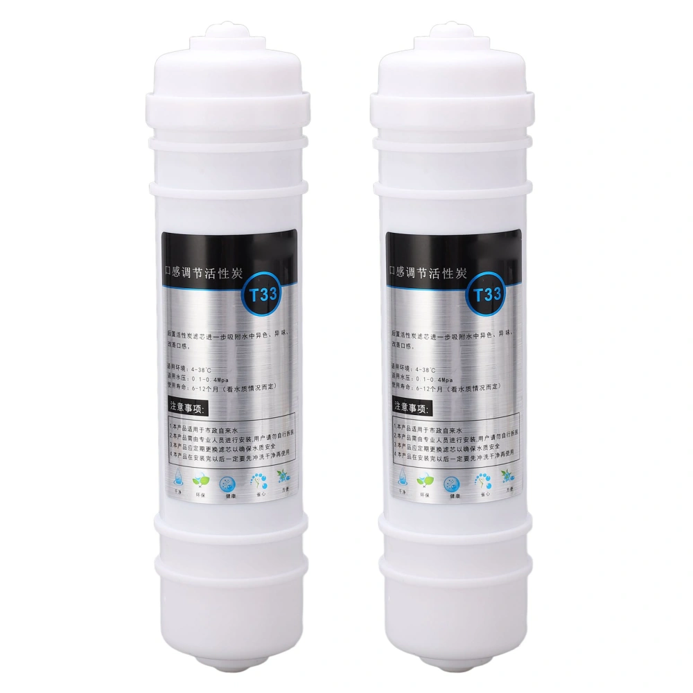 2Pcs Water Filter Cartridge 10in Activated Carbon T33 Universal Design Set Kit for Home