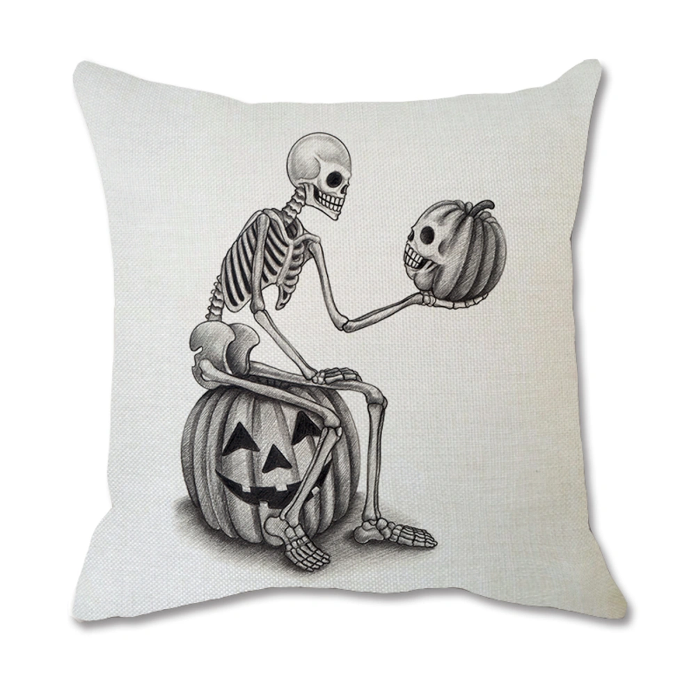 Cushion Cover Skin-Friendly Skull Pattern Printing Halloween Style Pillowcase