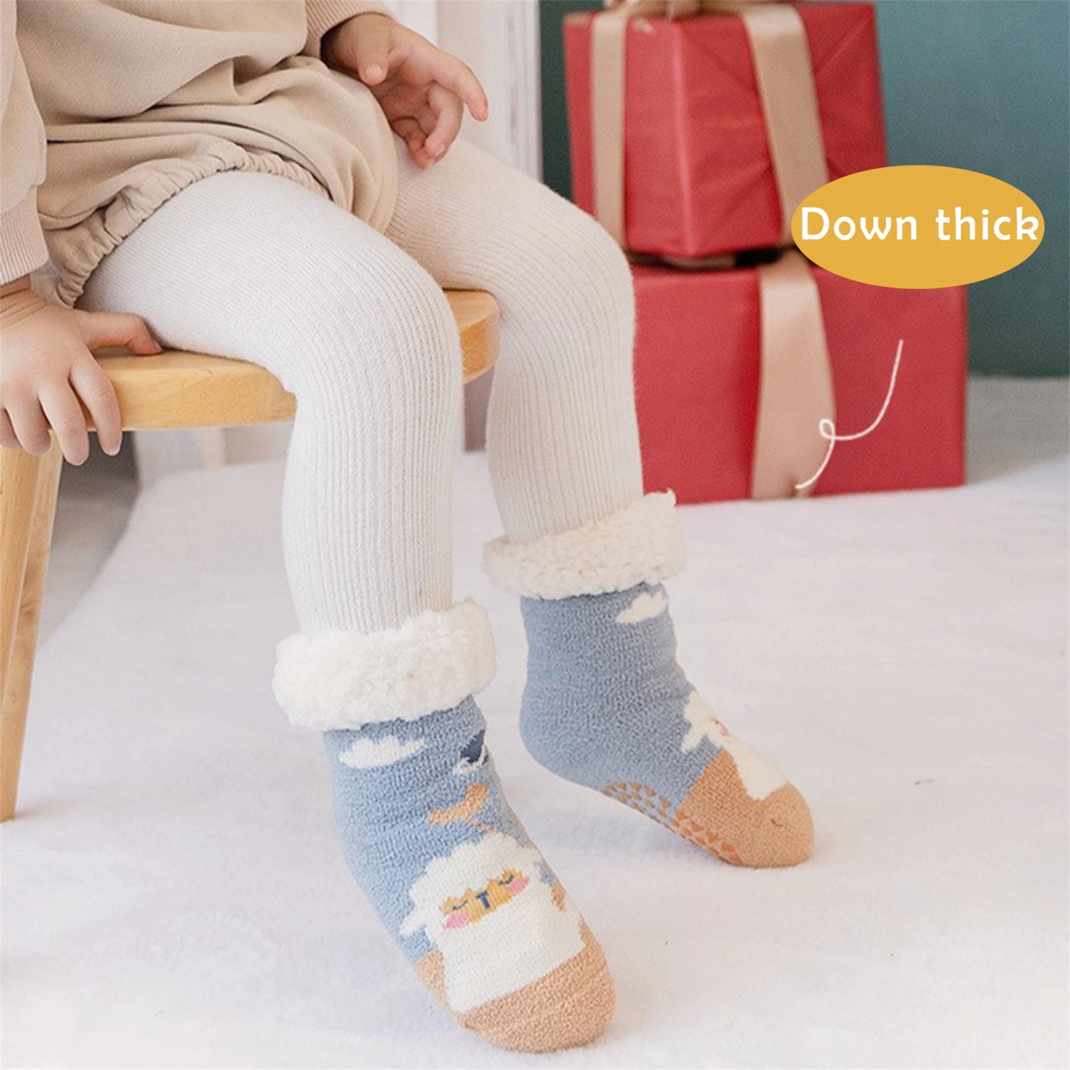 Baby Winter Slipper Socks, Warm Sherpa-lined Fuzzy Socks with Grips