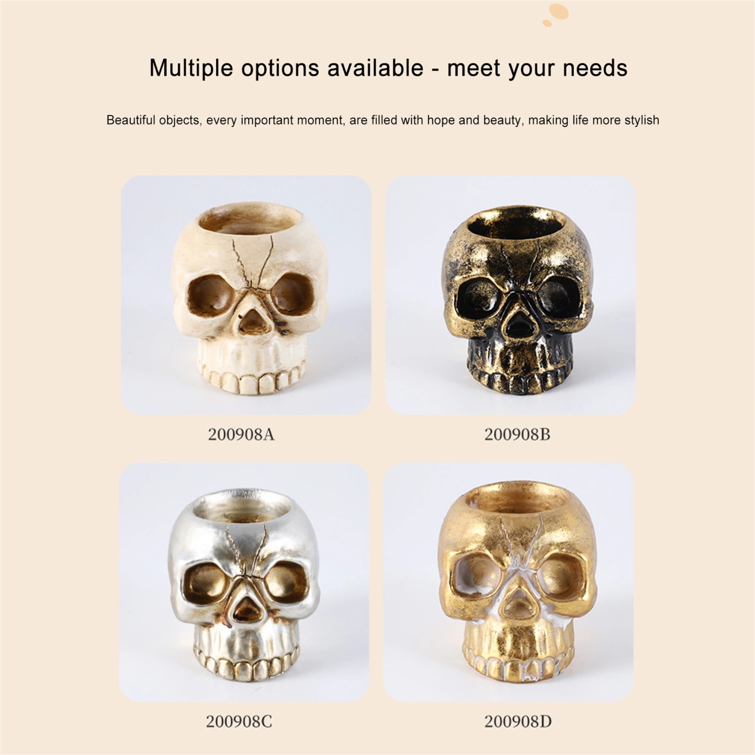 Skull Shaped Candle Holder, Mini Skeleton Skull Candlestick Holder 
