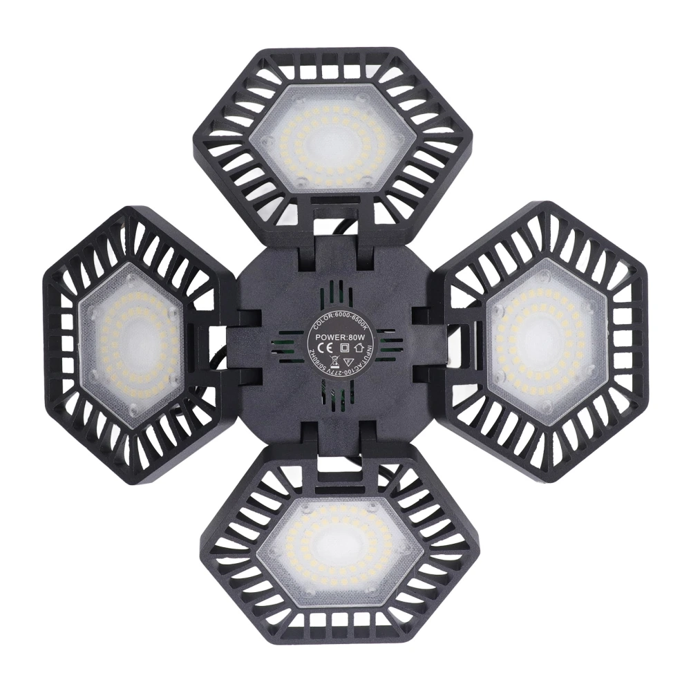 LED Garage Light Cool White 80W 4 Panel 90 Degree Adjustment LED High Bay Light for Warehouse Factory AC100‑277V