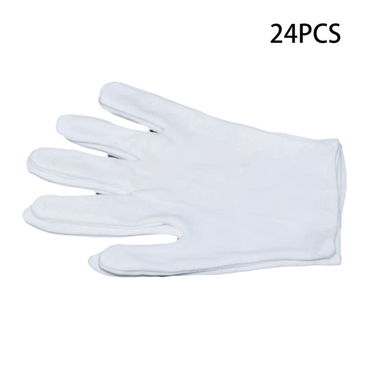 24Pcs White Cotton Gloves Work Gloves Cosmetic Moisturizing Gloves for Dry Hands Jewelry Inspection and More