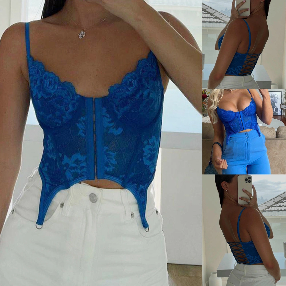 Women Lace Stitching Camisole V-Neck Front Hook and Eye Sling Vest