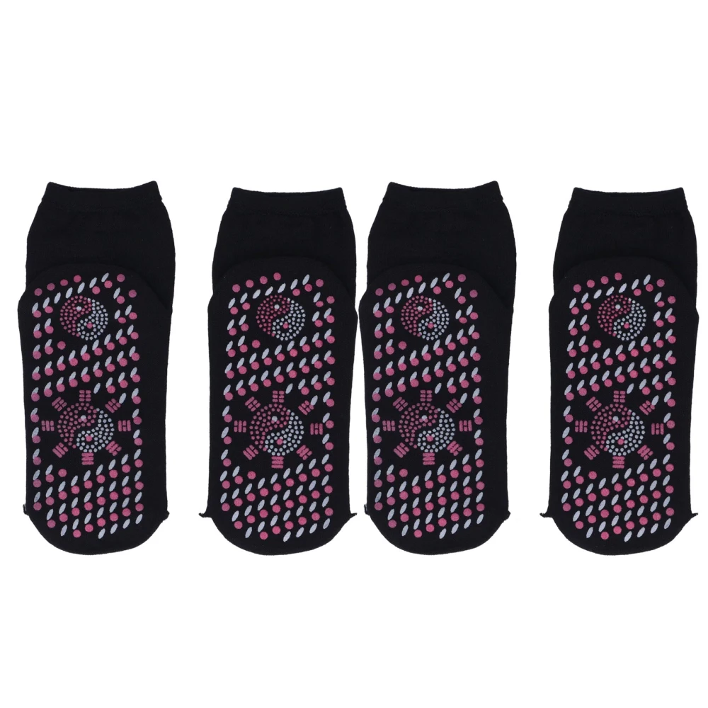 4Pcs Self Heating Socks Cotton Breathable Tourmaline Design Warm Heated Socks for Winter Universal Black