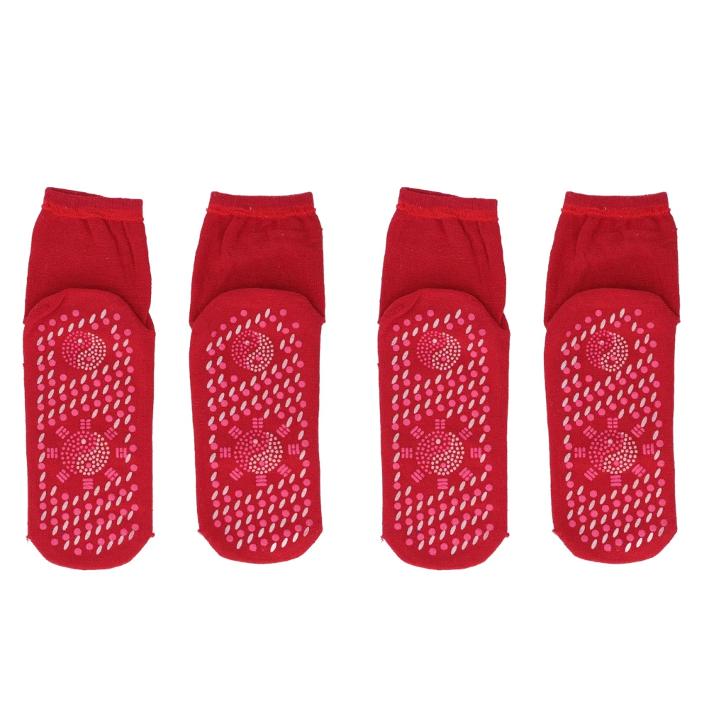 4Pcs Self Heating Socks Cotton Breathable Tourmaline Design Warm Heated Socks for Winter Universal Red