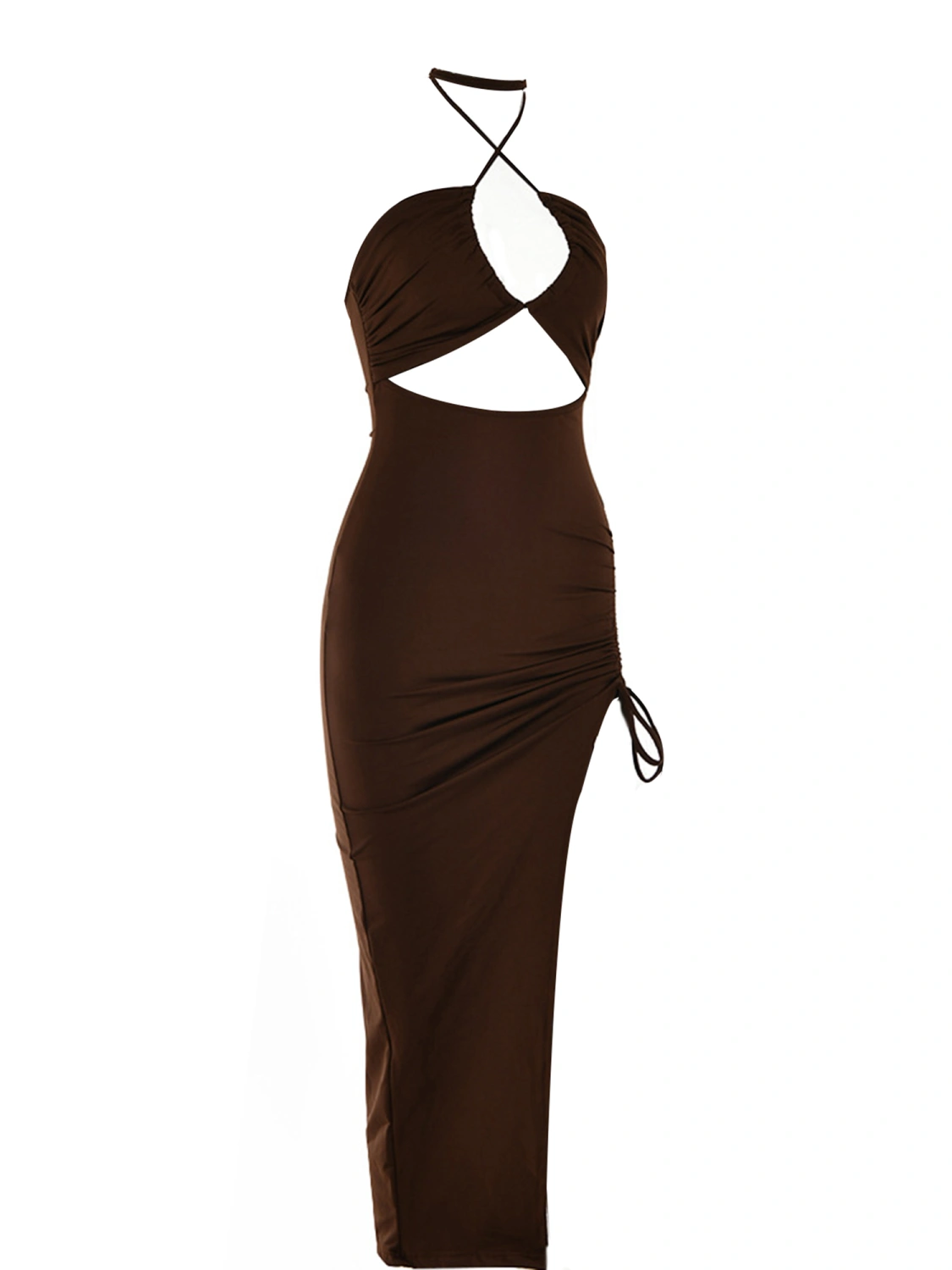 Women Bodycon Dress, Plain Cross Halter Pleated High Split Hip Dress