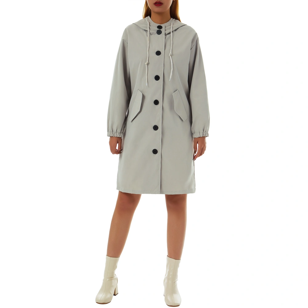 Women Hooded Trench Coat with Single Breasted, Pockets Clothing