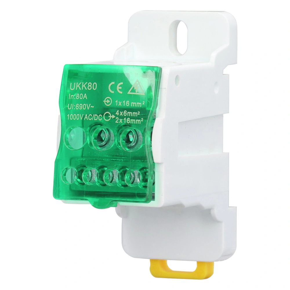 690V 80A DIN Rail Terminal Block Distribution Box Spliceable Brass Conductor Terminal Junction Box for House Appliances Green