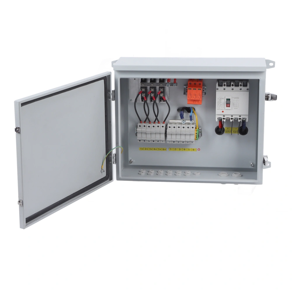 PV Combiner Box 6 String Waterproof Solar Combiner Box with 125A Circuit Breaker 15A Fuse 1000A