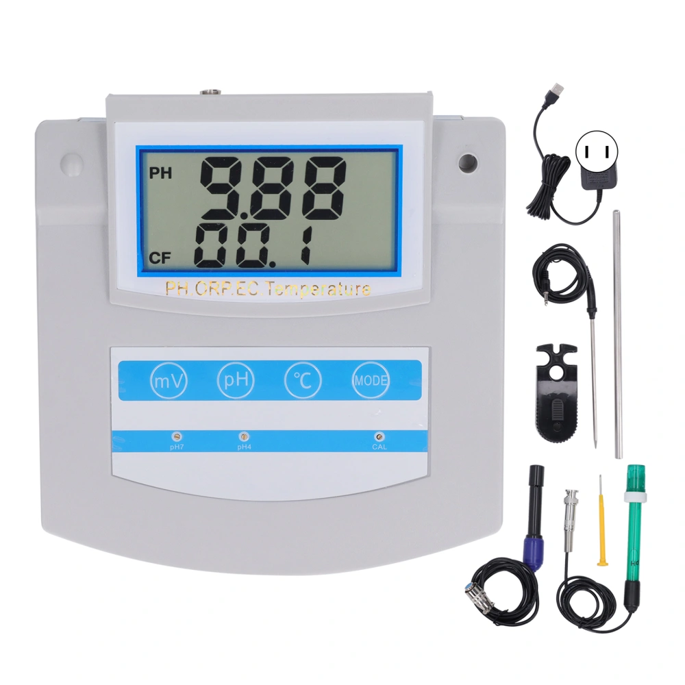 Water Quality Monitor 6 in 1 PH ORP EC CF TDS Temperature Tester LCD Display Precise Desktop Water Quality Meter EU Plug 220V