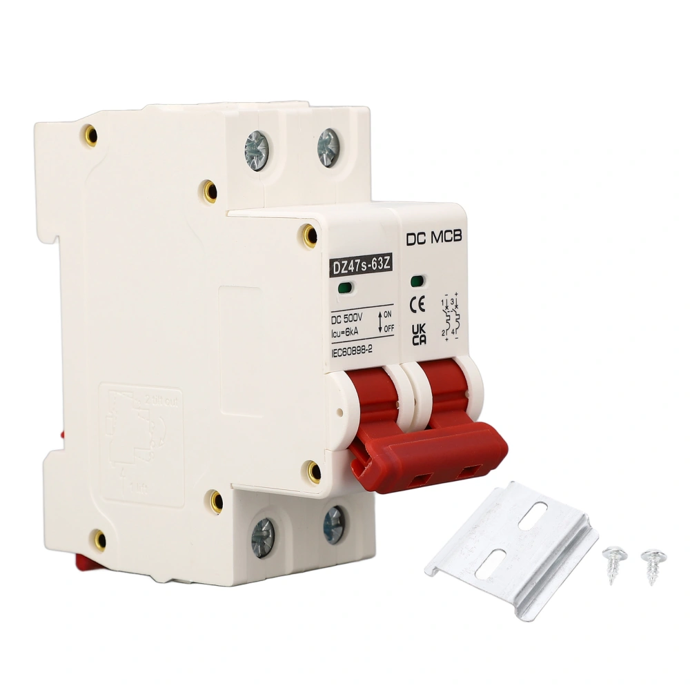 DC Circuit Breaker Short Circuit Protection Arc Extinguishing Miniature Circuit Breaker DC 500V 2P 63A