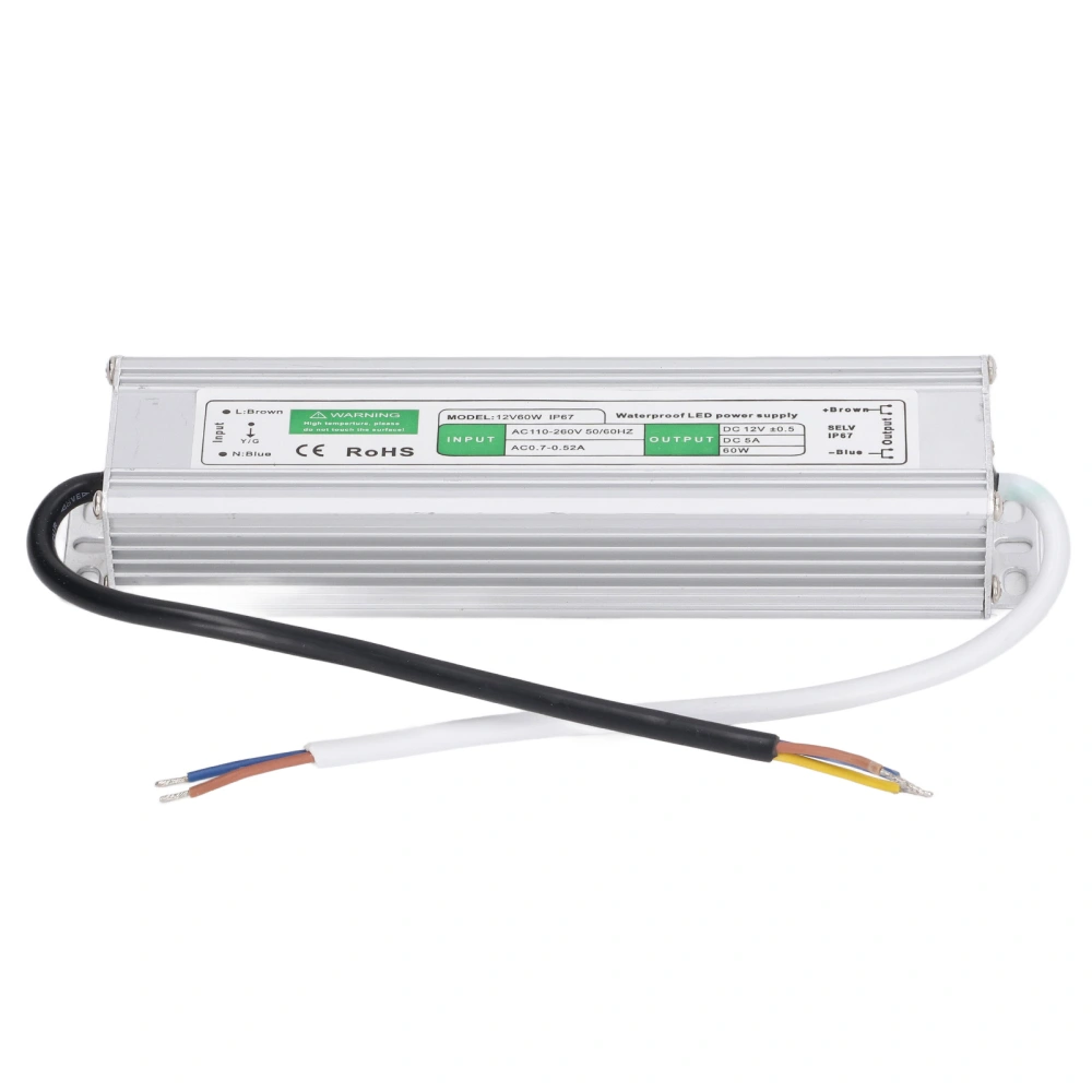 IP67 Waterproof LED Driver Low Voltage Transformer Power Supply ‑260VAC to 12VDC Converter 60W