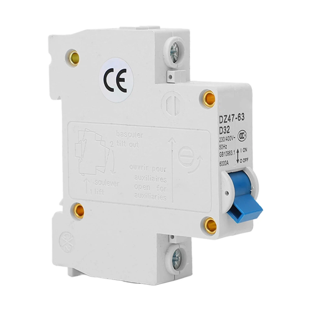 Miniature Circuit Breaker Current Isolator DIN Rail 1P 400V 32A 6000A Breaking Capacity