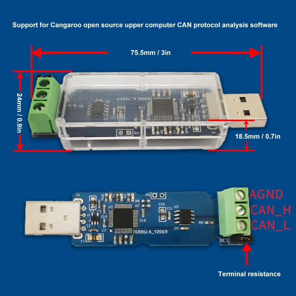 USB to CAN Bus Converter Adapter Non Isolated Chip 1M Baud Rate 3 Color LED Status Indicator USB to CAN Module