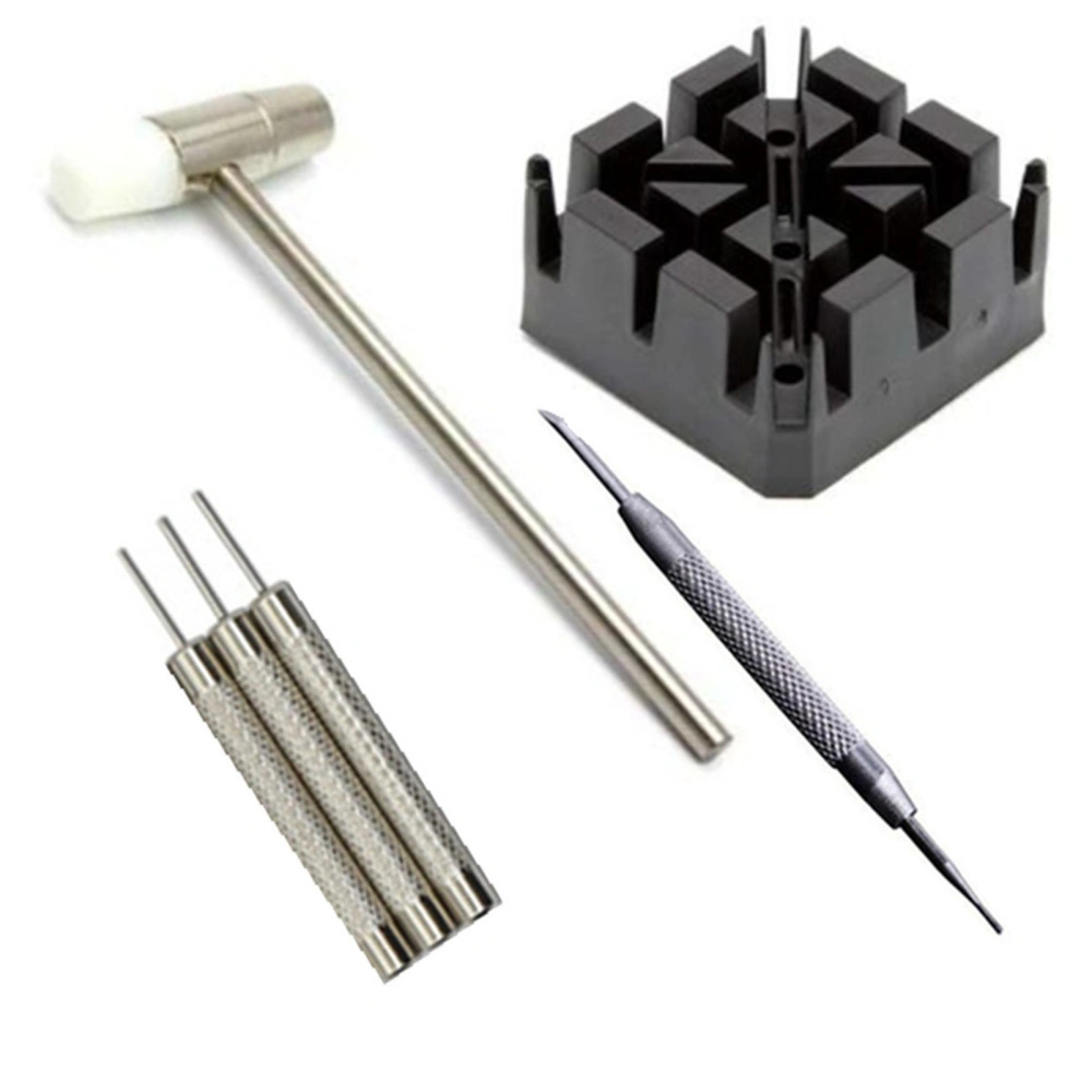 Watch Band Remover Tool Kit Portable Watch Block Hammer Spring Bar Remover Pin Punch Set Black