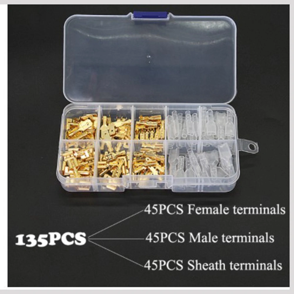 Yellow Crimp Terminal Block Set Transparent Protection Cover Male Female Docking Terminal Connector Kit 2.8 4.8 6.3 135Pcs 0.1kg/3.5oz