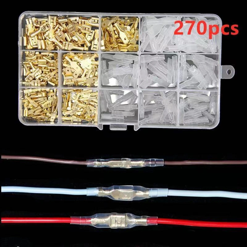 Yellow Crimp Terminal Block Set Transparent Protection Cover Male Female Docking Terminal Connector Kit 2.8 4.8 6.3 270Pcs 0.13kg/4.6oz