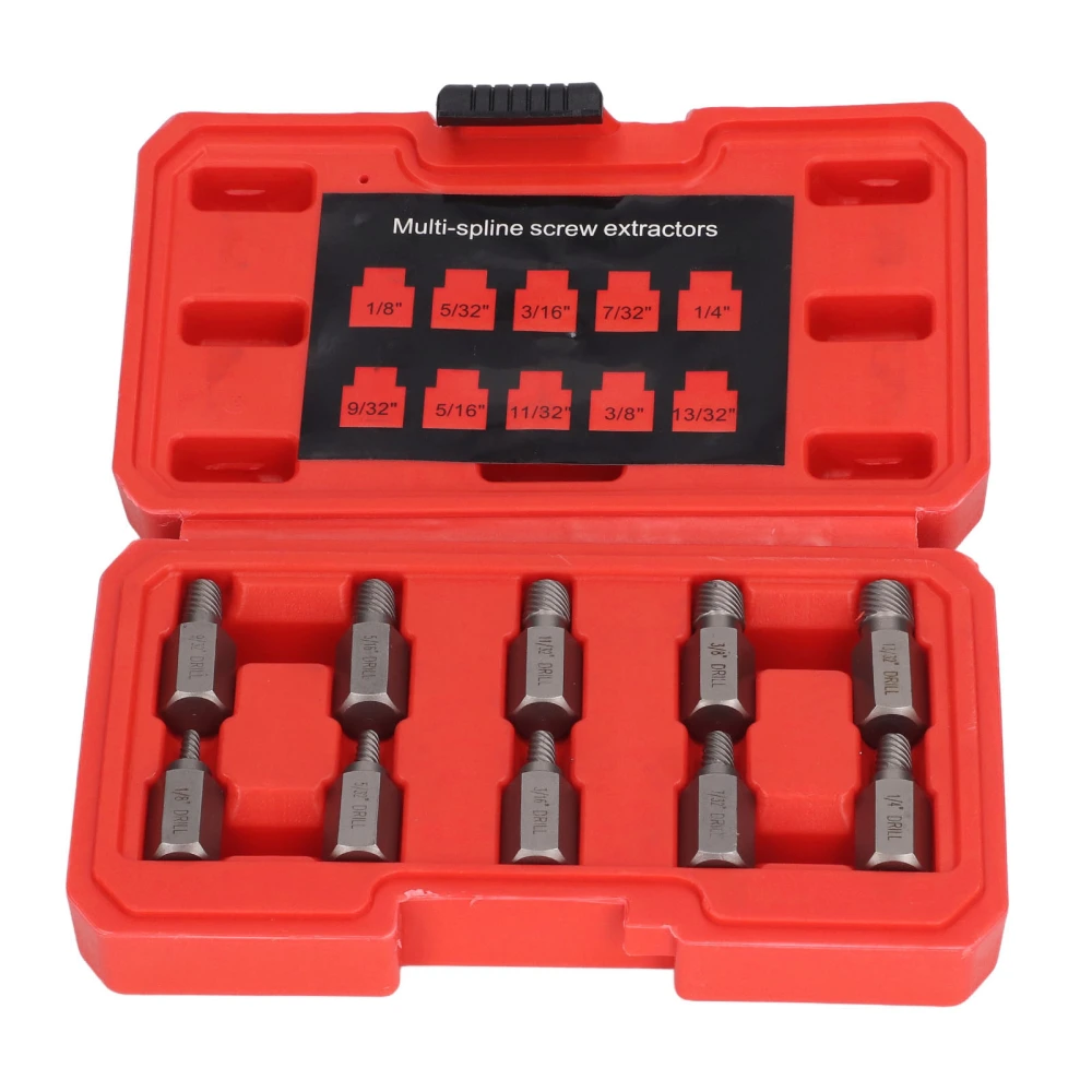 10PCS Screw Extractors Hex Head Multi Spline Broken Screws Bolts Removal Tool Left Spiral