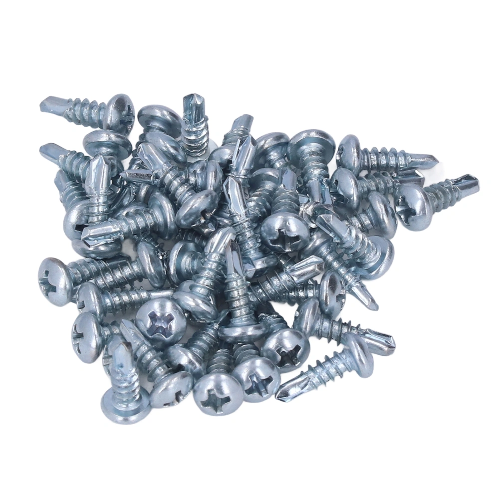 50PCS Round Head Drill Screw Set Carbon Steel Galvanized Self Drilling Screws 4.2x13mm Cross