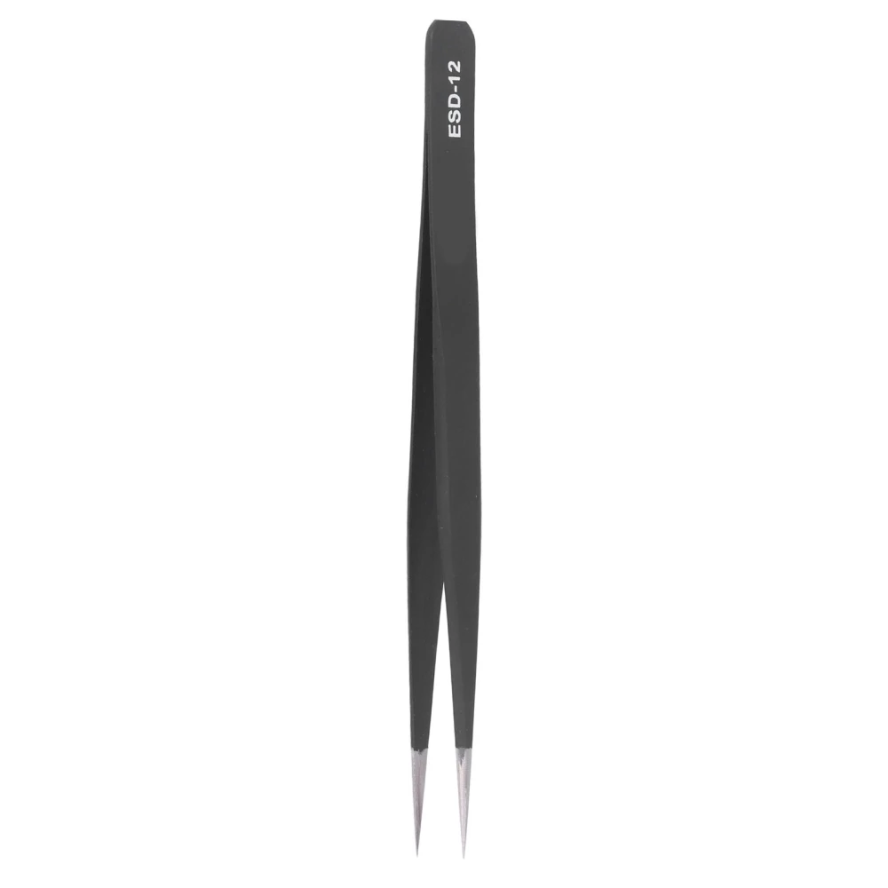 Static Proof Tweezers Eyebrow Stainless Steel Non Magnetic Hardened Straight Pointed Tip ESD‑12