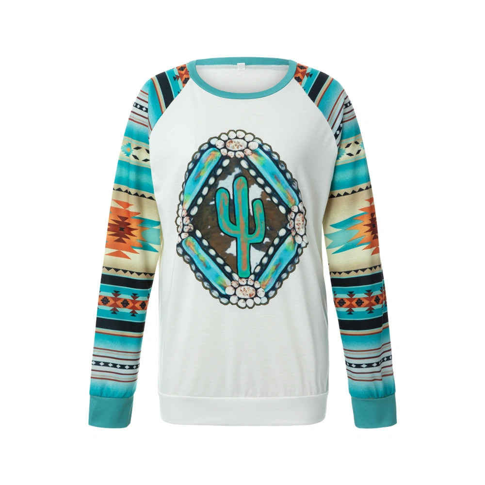 Ladies Round Collar Hoodie, Printing Raglan Long Sleeve Casual Tops