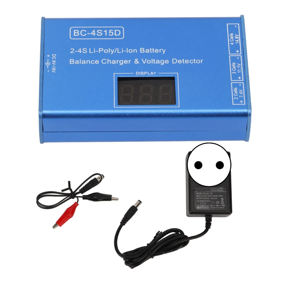 Battery Balance Charger 2‑4S Voltage Tester Digital Display AC 100‑240V for Lithium Batteries EU Plug