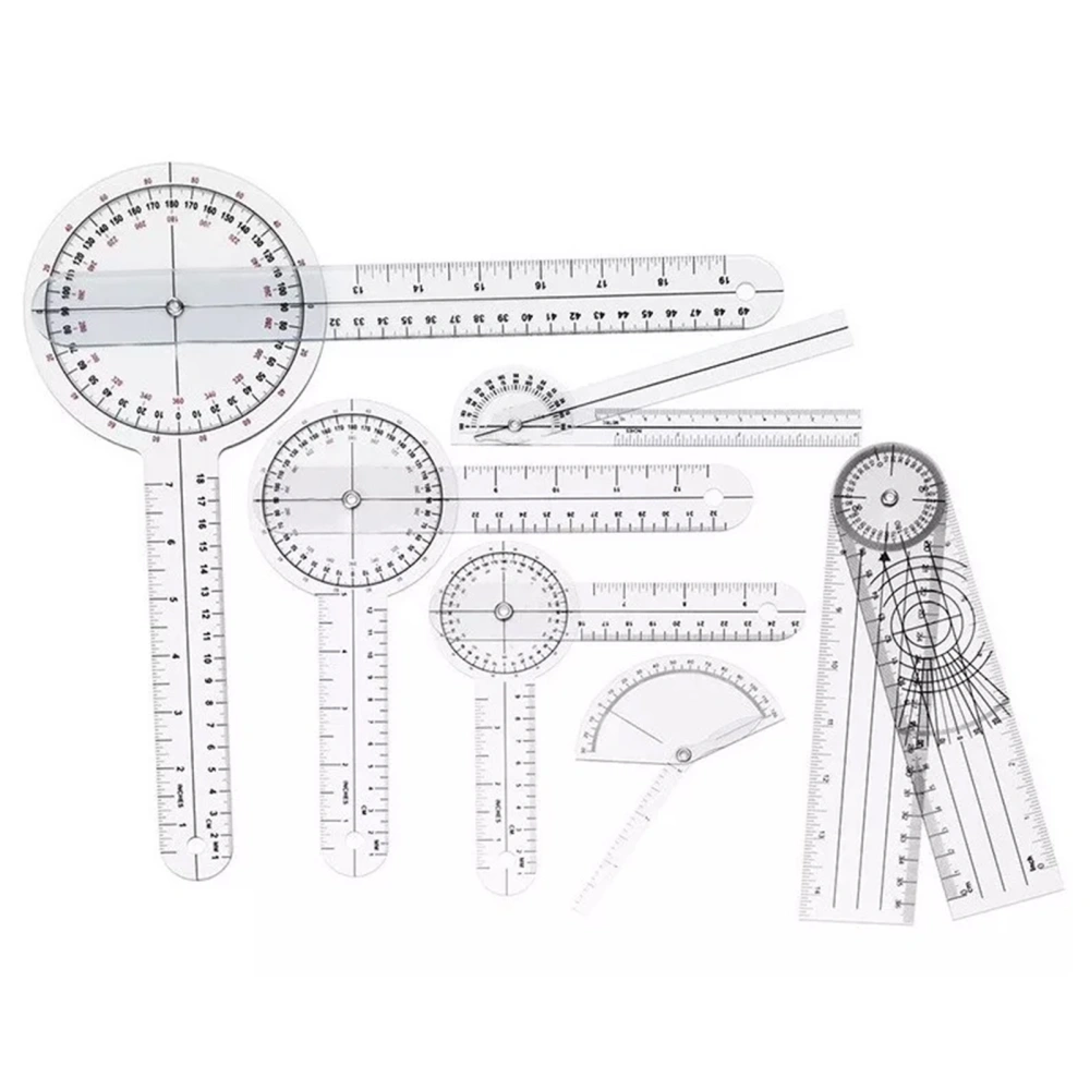 6PCS Medical Goniometer Set PVC Transparent Clear Scale Wear Resistant Angle Ruler for Orthopedics