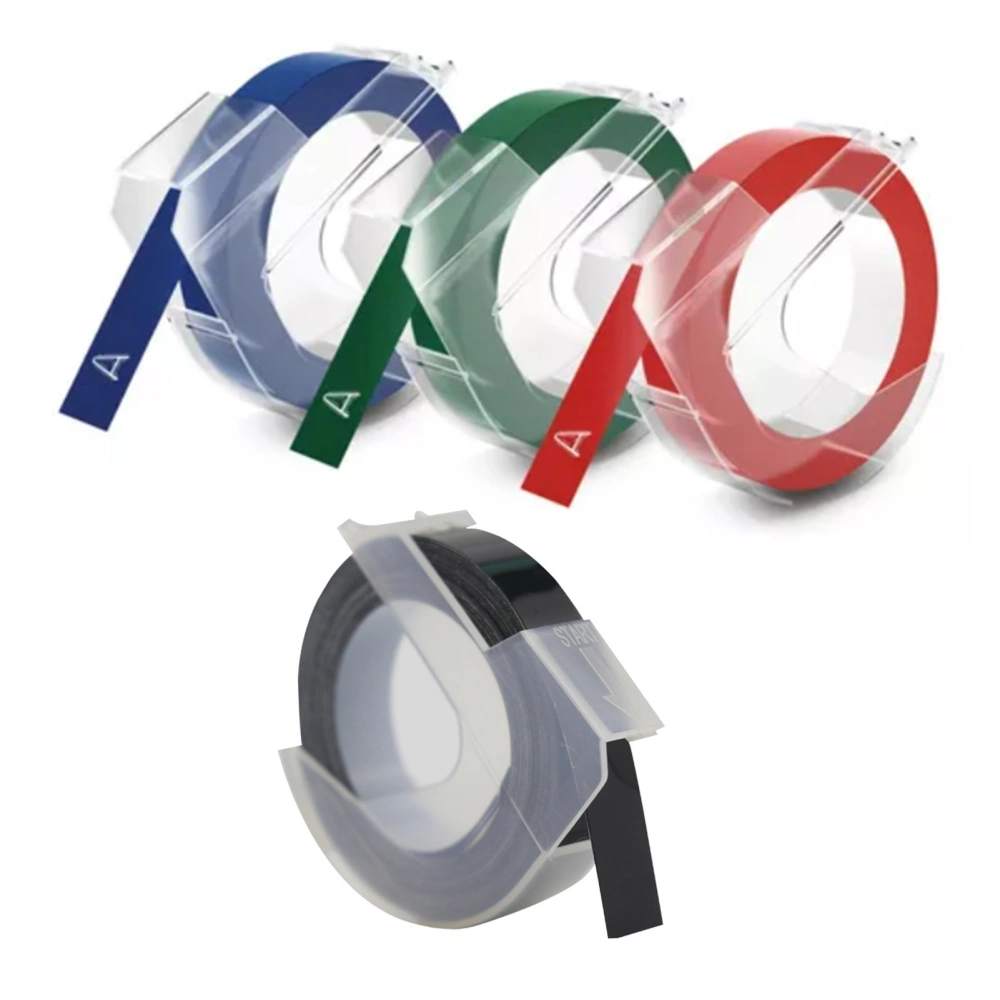 4PCS 9mm Label Maker Tapes Color Printing Tape Labeling Ribbon Blue Red Green Black Background