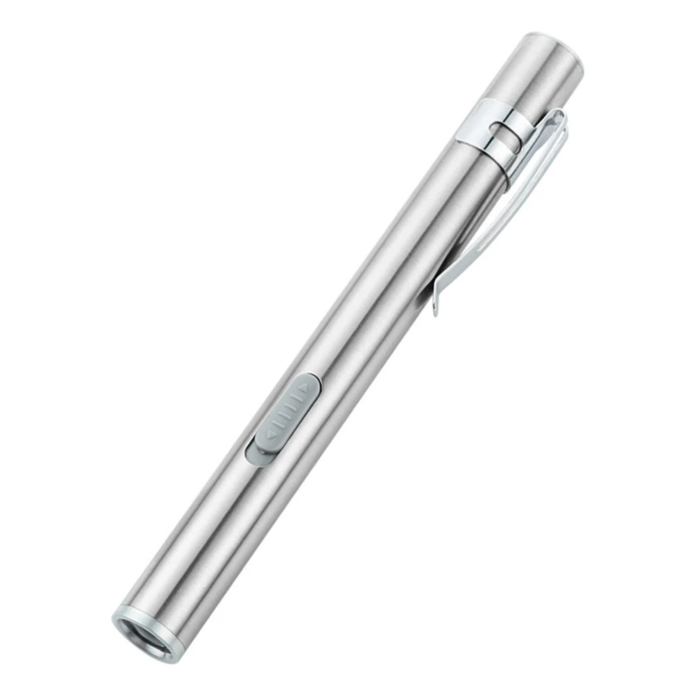 LED Flashlight USB Charging White Lighting Stainless Steel Mini Pen Type for Outdoor