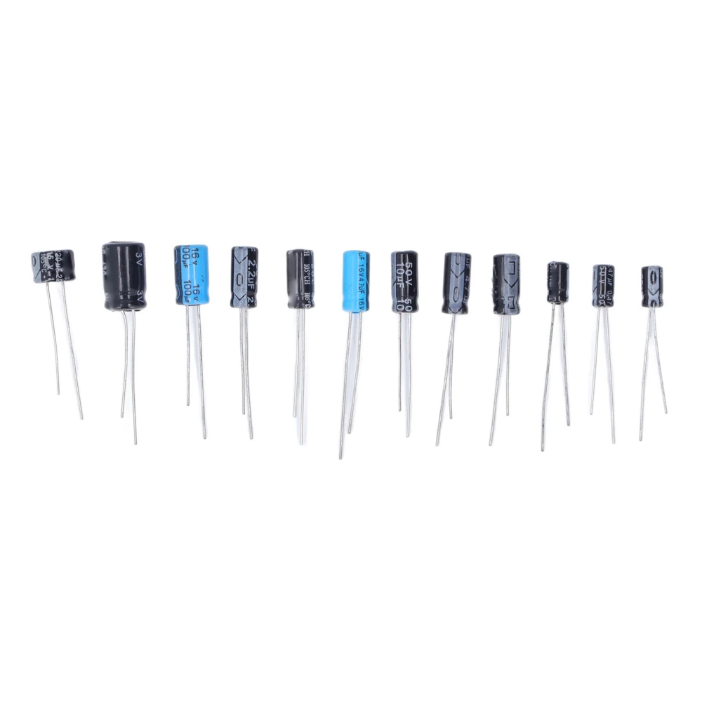 120Pcs 12 Types Electrolytic Capacitor Assortment Kit 0.22‑470UF 50V 16V Black In Line Capacitors