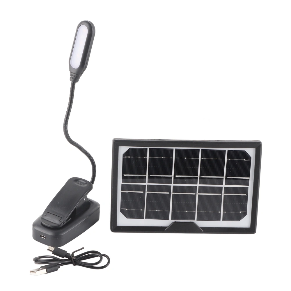 Solar Rechargeable Clamp Lamp Warm Daylight White Light Flicker Free Flexible Gooseneck Clip On Book Light 5V