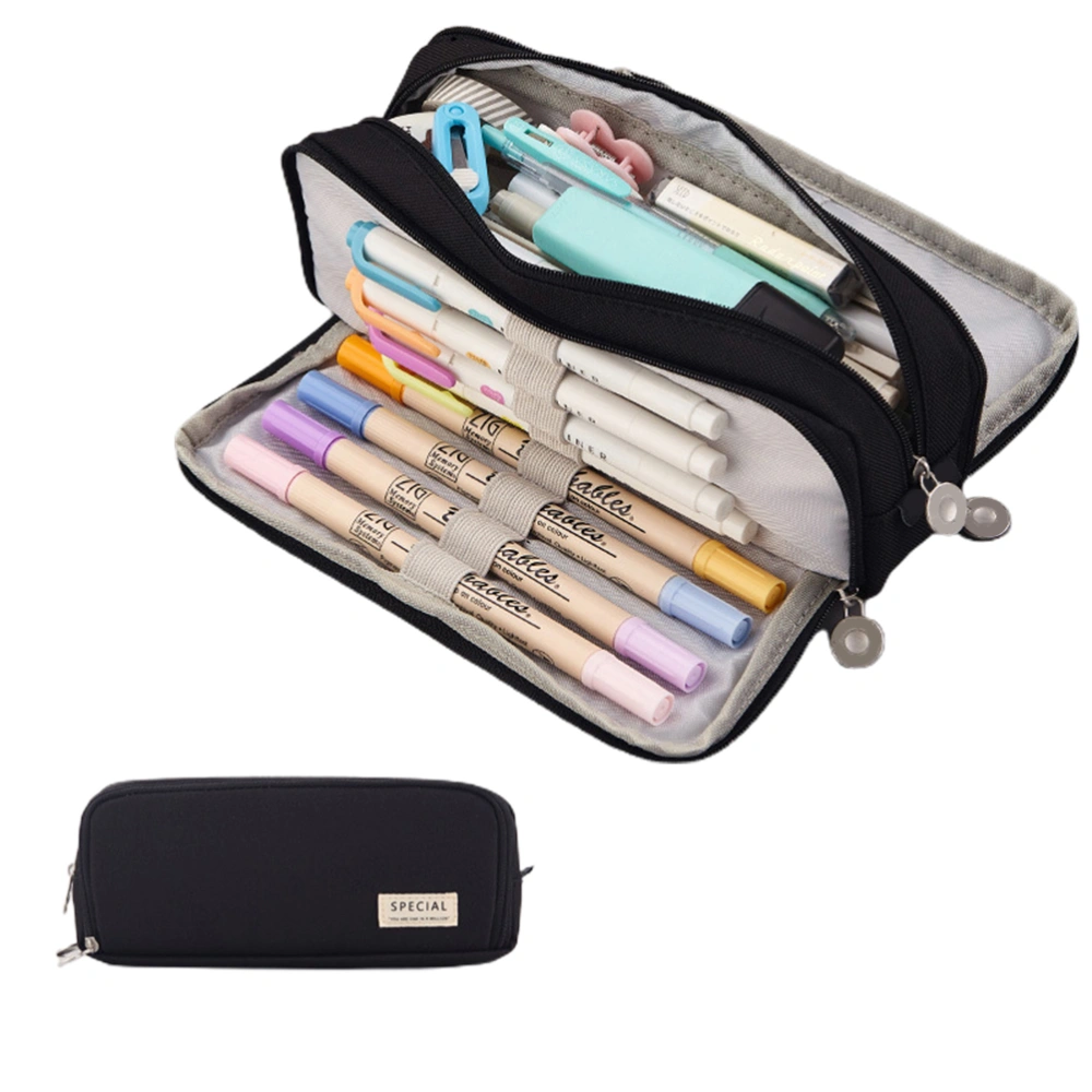 Canvas Pencil Case Large Capacity Pencil Cases Pencil Pouch with 3 Compartments for Kids School Stationary Office Storage Makeup Bag