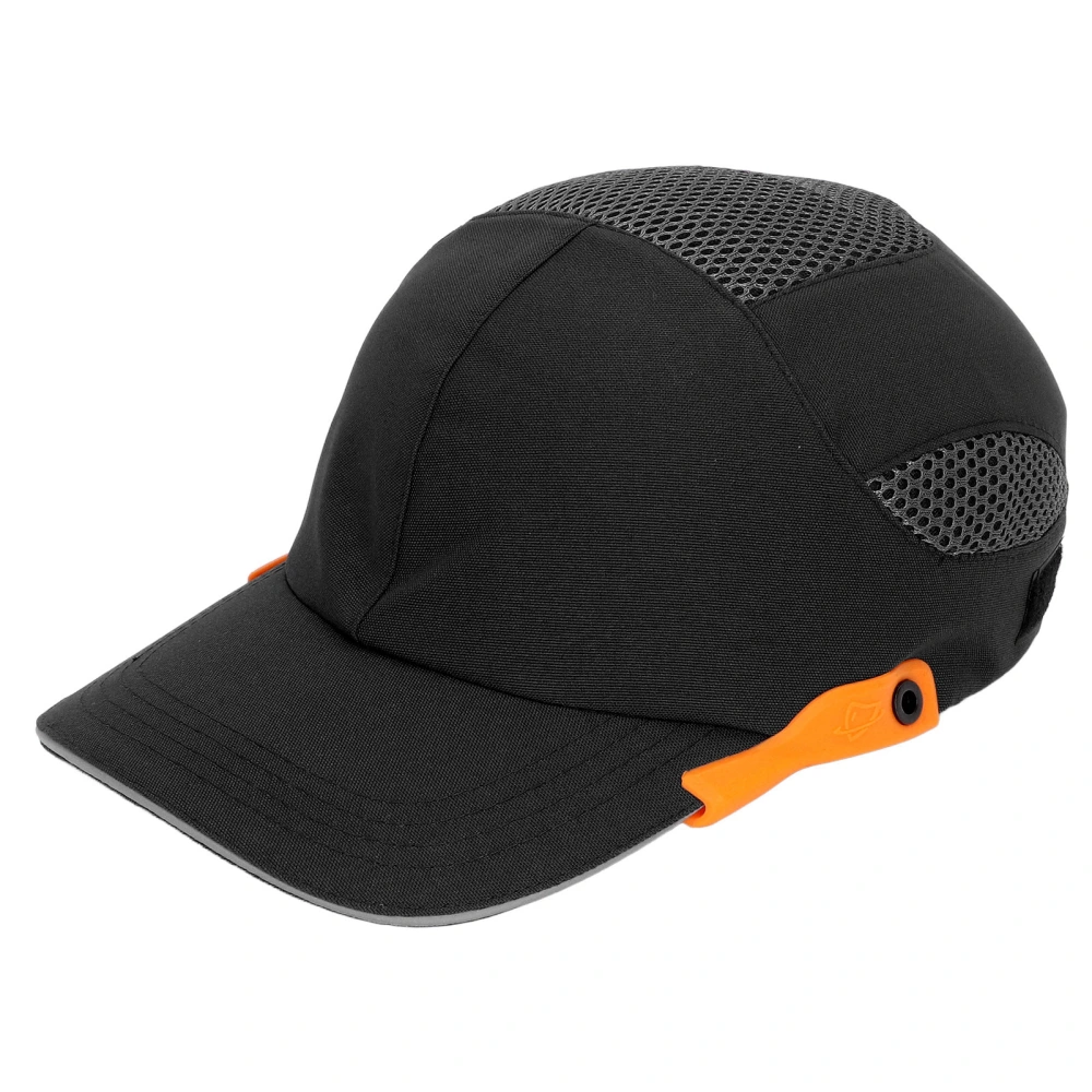 Bump Hat Baseball Hardhat Peaked Breathable Protective Adjustable for Sports Working Black with Orange Edge