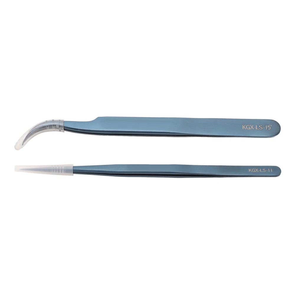 Tweezer Set Aluminum Alloy Curved Straight Head Anti Magnectic Accuracy Tweezer for PCB Soldering Blue