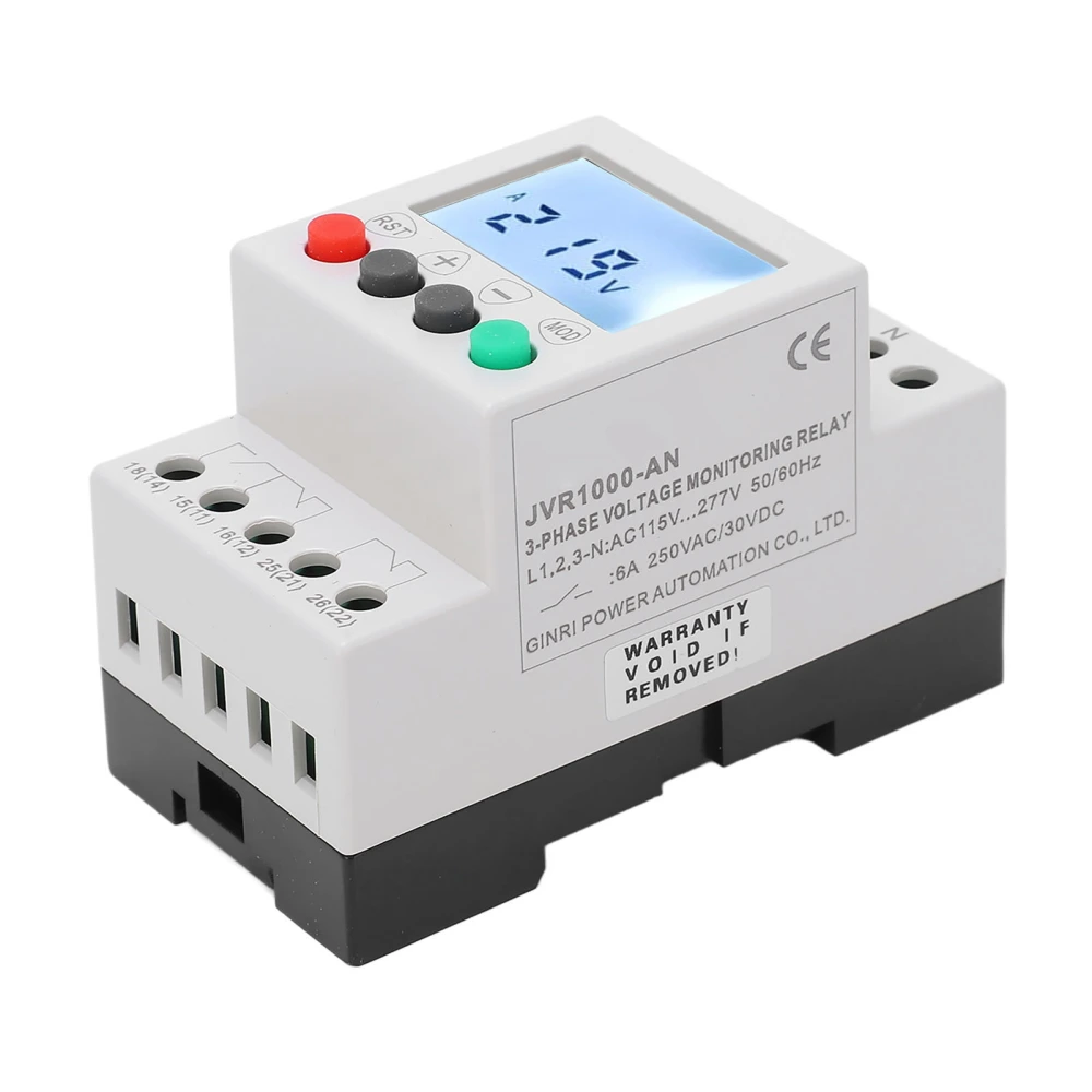 LCD 3 Phase 4 Wire Voltage Monitoring Relay Undervoltage Overvoltage Protection Relay 115‑277VAC