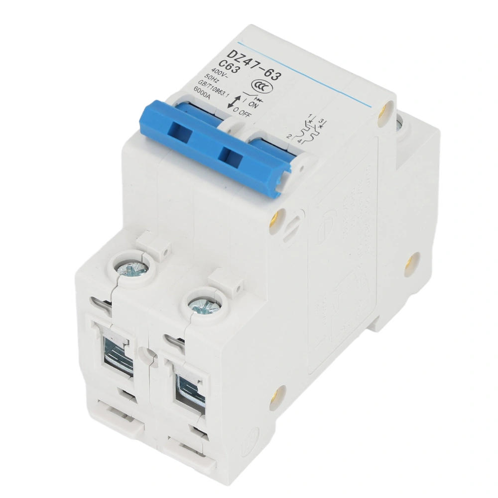 2P Circuit Breaker Pa66 Short Circuit Protector DIN Rail Mount 400V 63A Breaking Capacity 4500A/6000A Universal