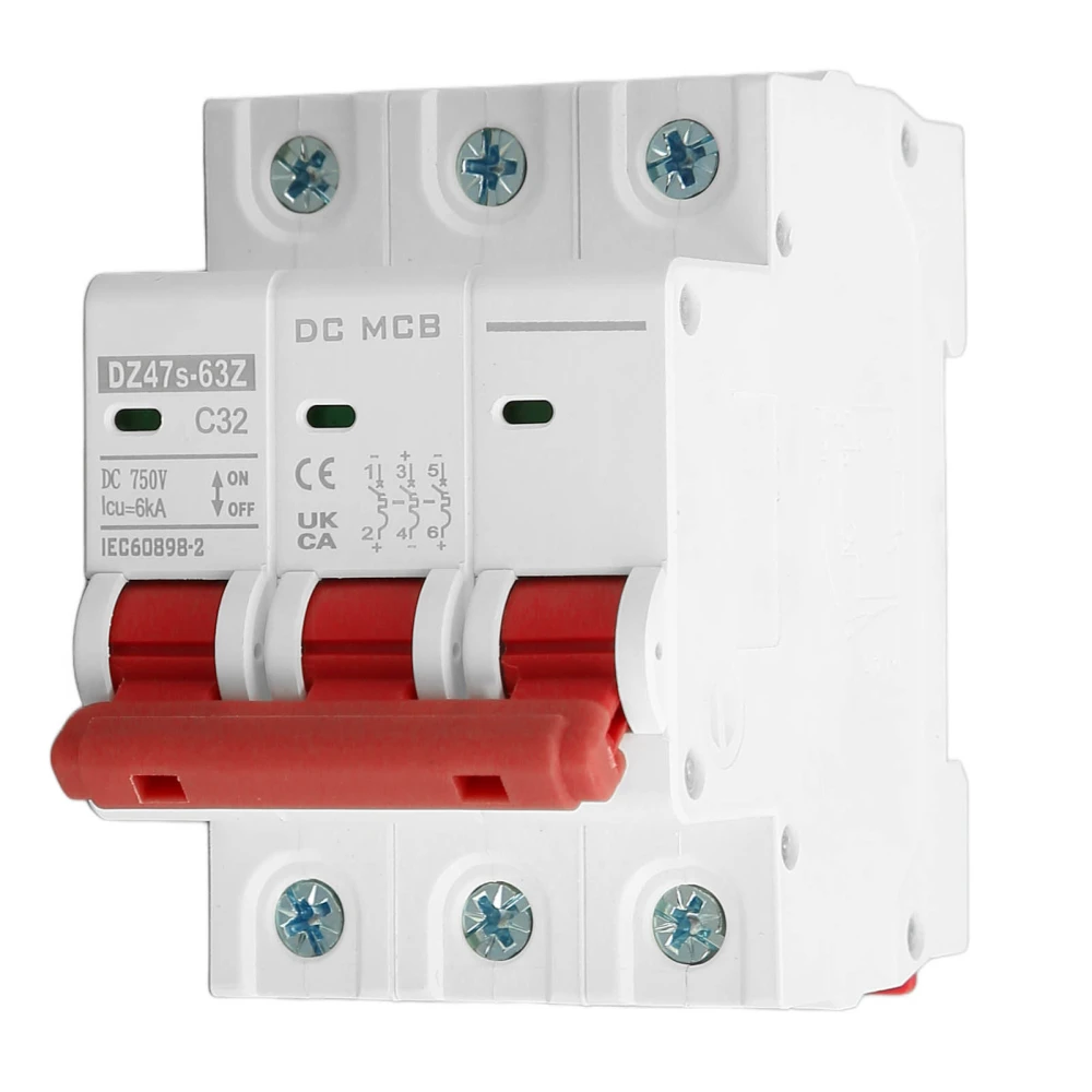 3P Small Circuit Breaker 6000A Breaking Ability Magnetic System Mini Circuit Breaker DC750V 32A