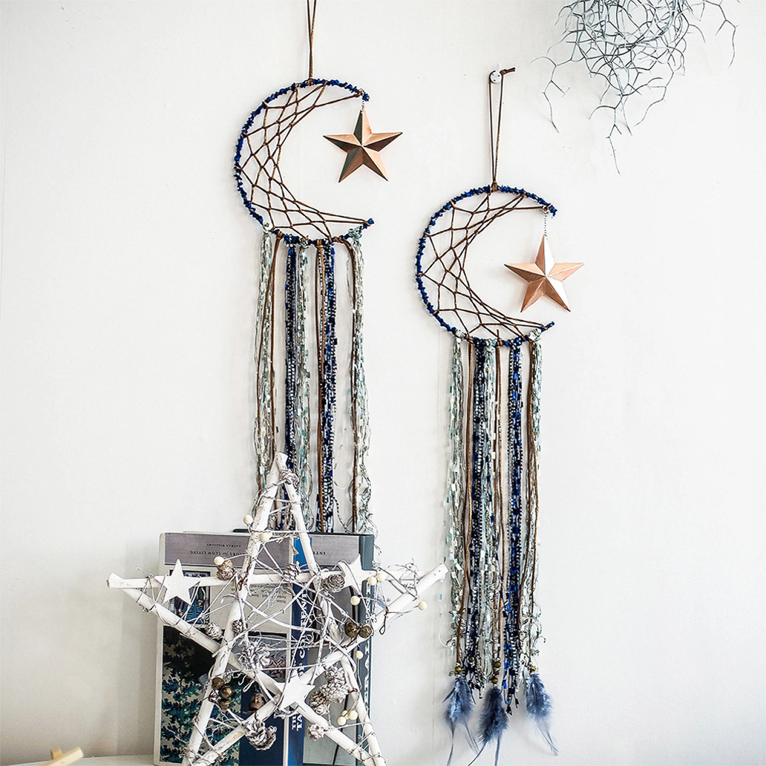 Bohemian Dream Catcher Handmade Star Moon Pendant Wall Hanging Ornament