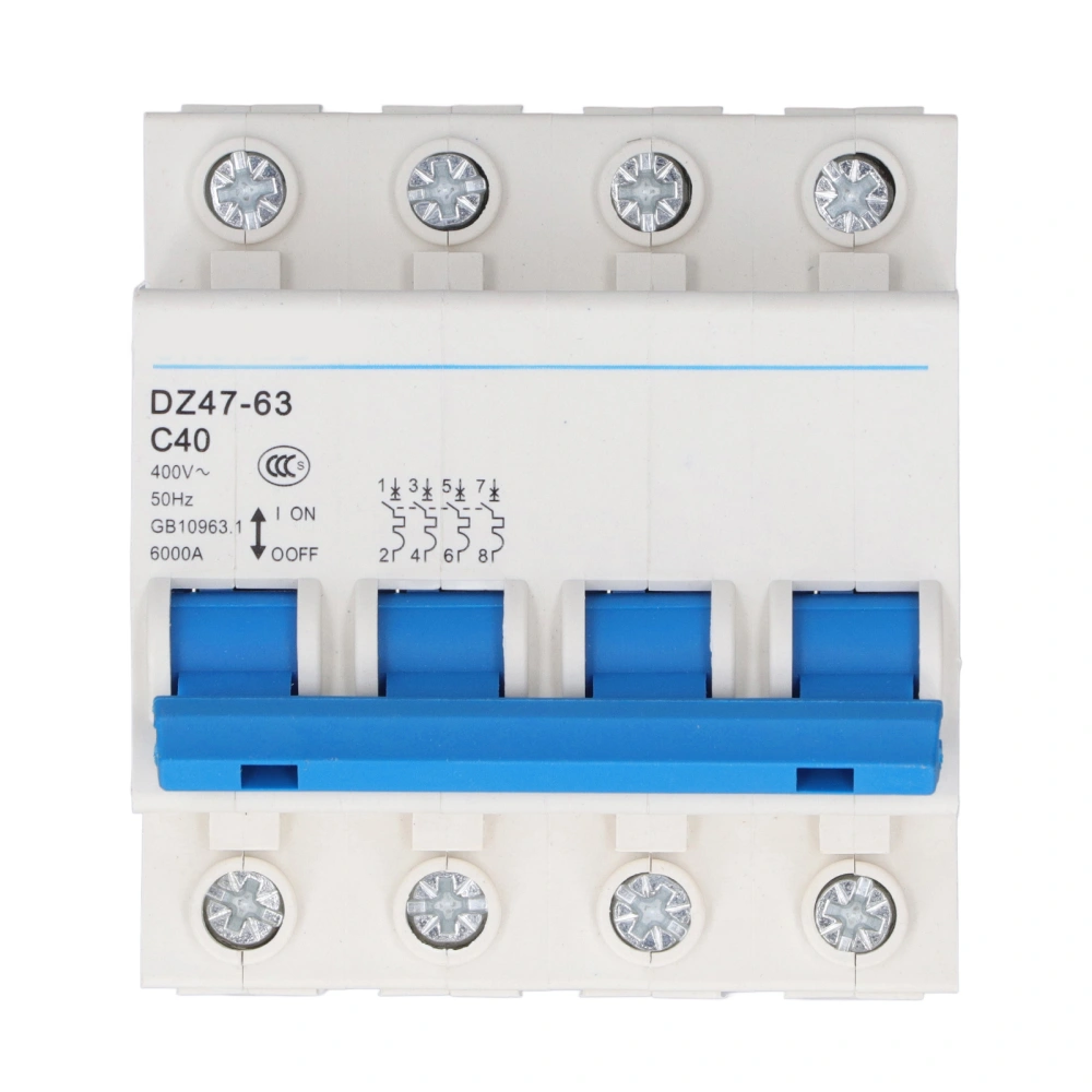 4P Miniature Circuit Breaker DIN Rail Mount Low Voltage Protection Switch 400V 40A DZ47‑63 C40