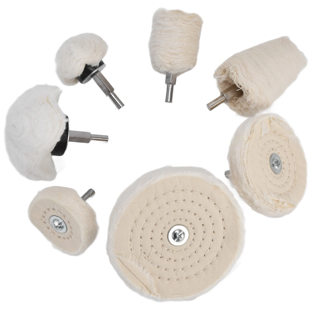 7Pcs Polishing Wheel Kit Cotton Flannel Buffing Drill with 1/4in Shank for Metal Glass Grinding