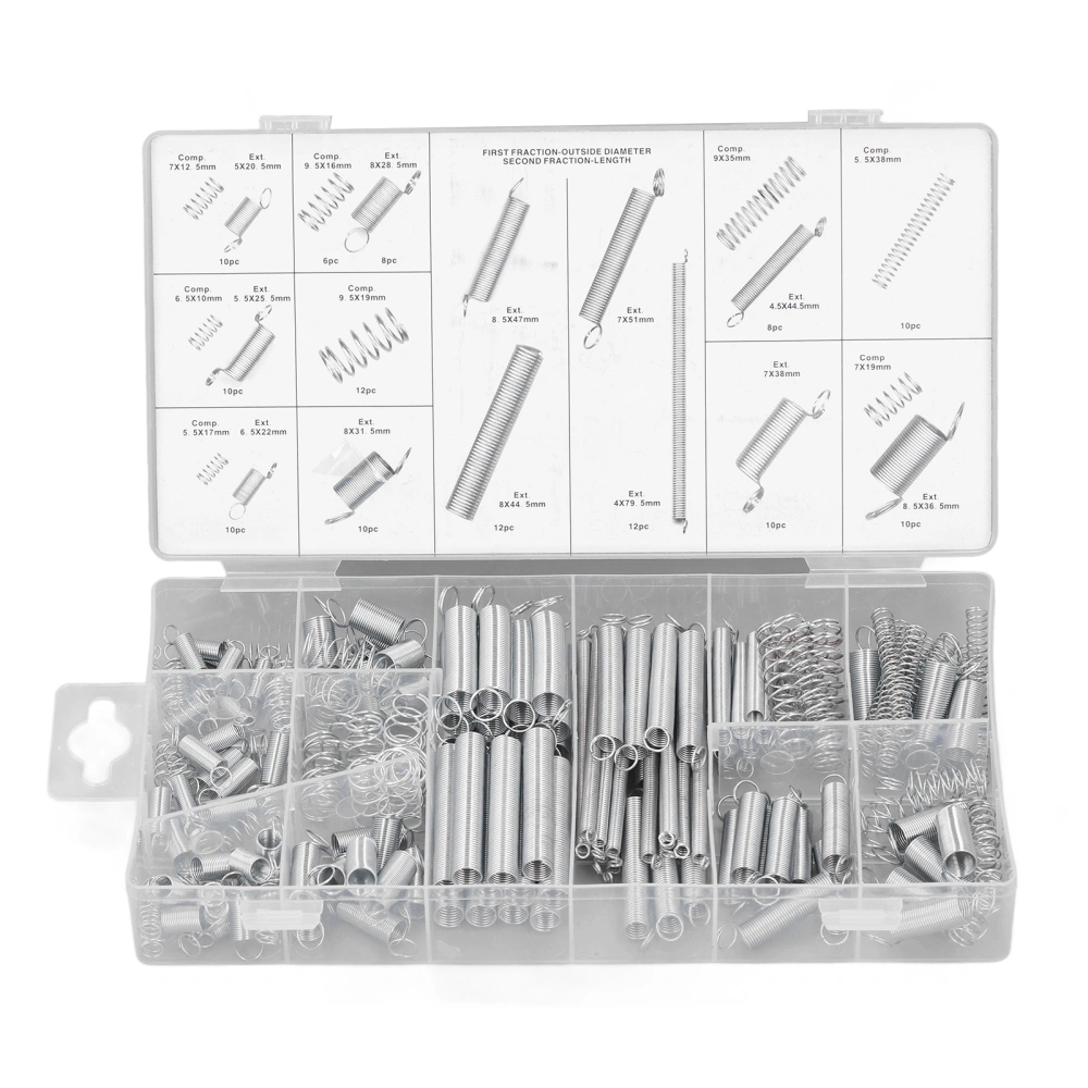 200Pcs Spring Extension Compression Assortment Accessory Set Kit for Maintenance DIY