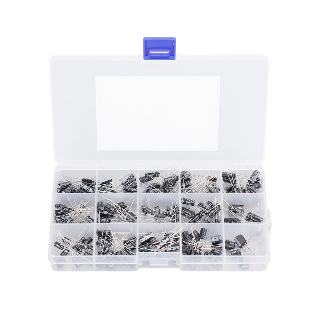 215Pcs Electrolytic Capacitor 0.1uF‑330uF Aluminium 15 Value Assortment Kit for Radio TV