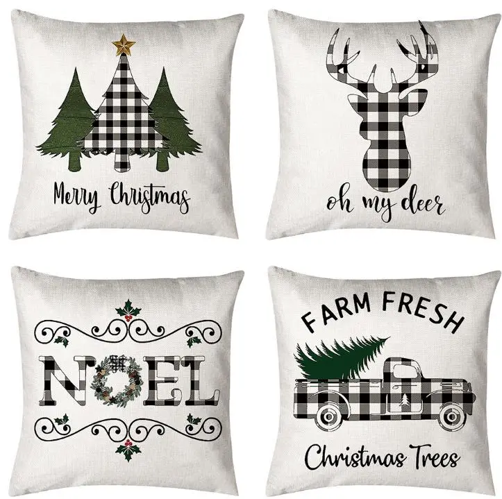 Christmas Pillow Covers Farmhouse Black Buffalo Plaid Throw Cushion Covers