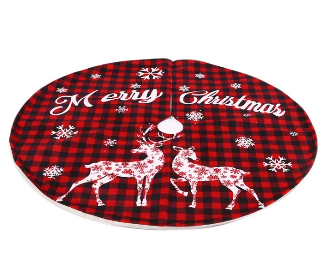 Christmas Tree Skirt Red Black Grid Elk Letter Printing Decorations