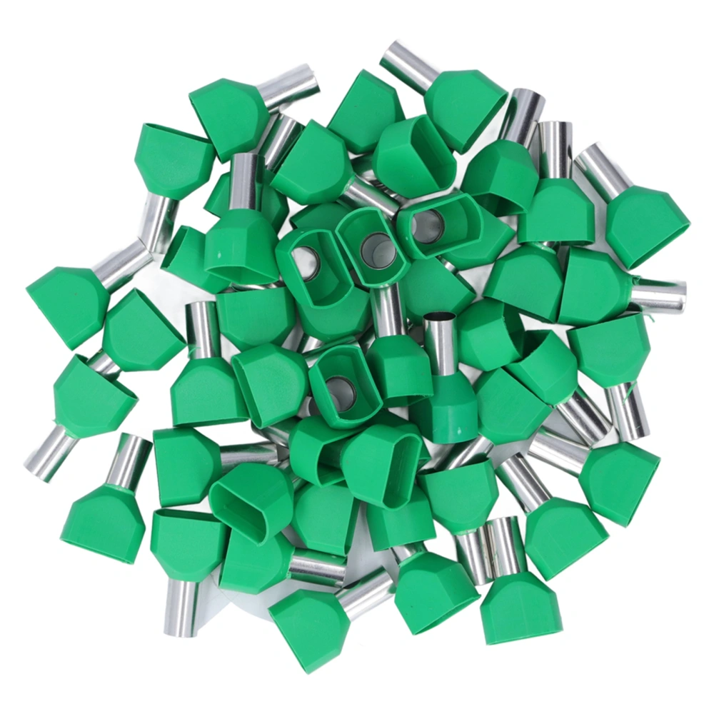 50pcs Cold Pressed Terminals Green Pipe Shaped End Durable PVC Red Copper Wire Crimp Connector